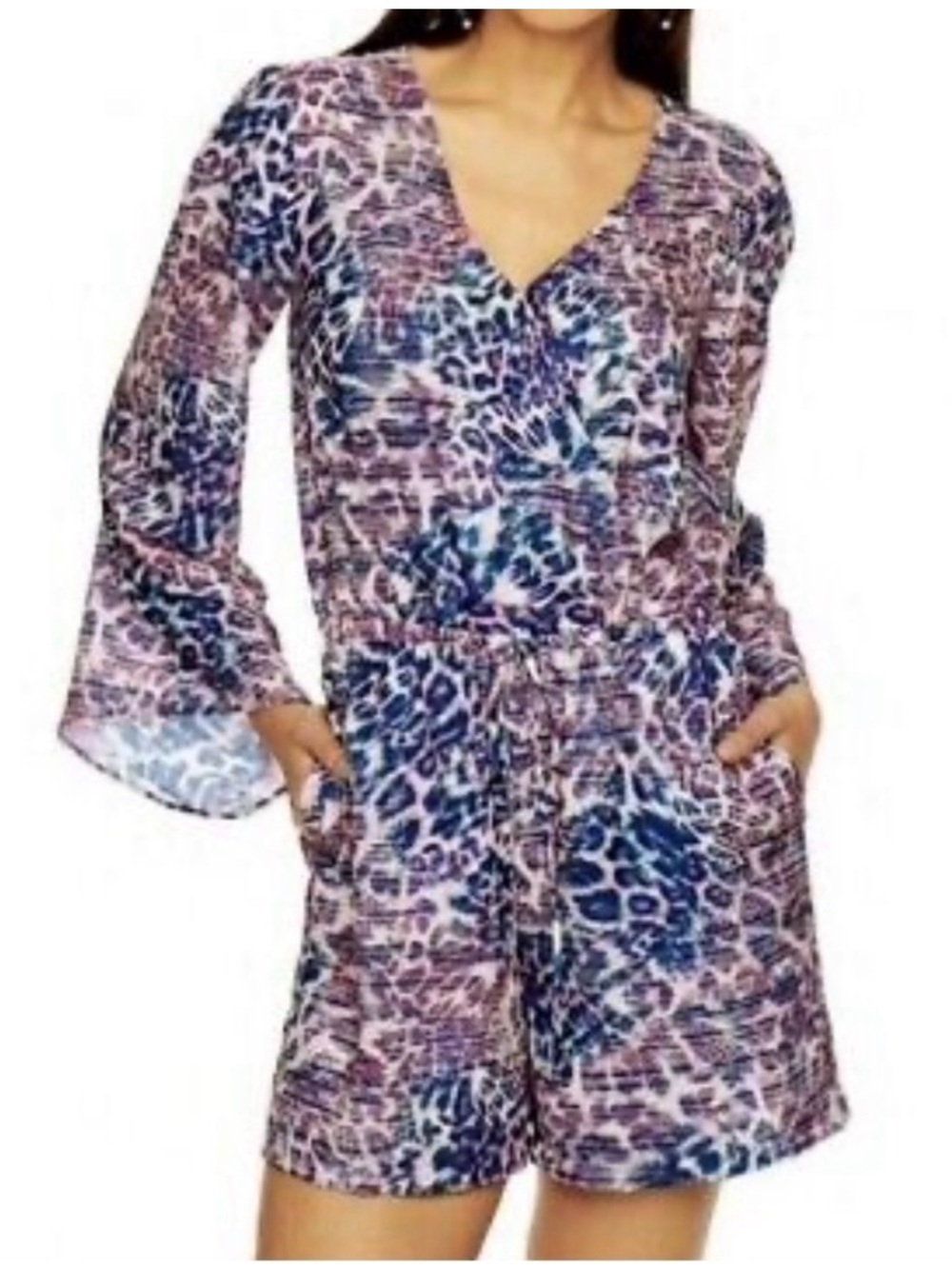 Jennifer Lopez Bell Sleeves Romper Pockets Large Long Sleeve